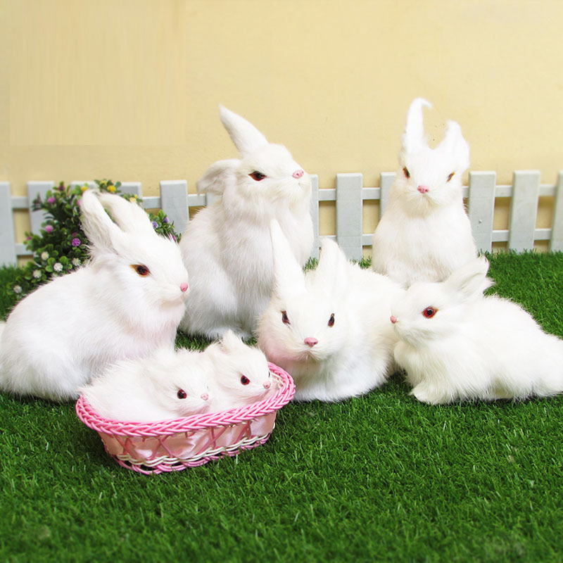 Simulated Rabbit-Sized White Rabbit Plush Toy Doll Rabbit Pastoral Ornament Animal Photography Prop Animal Model