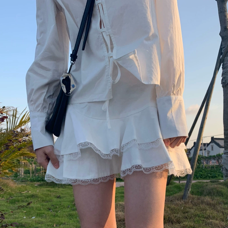 Tự làm Nhật Bản váy eo cao ngọt ngào nữ một từ in retro sinh viên mềm em gái dễ thương bánh ren jk váy - Váy
