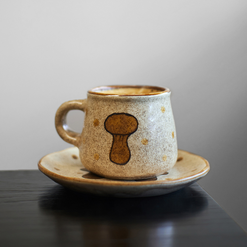 Handmade Mushroom Stoneware Mug Japanese-Style Coffee Cup Ceramic Vintage Cup Exquisite Healing Ceramic Breakfast Cup