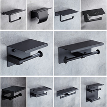 Punch-free stainless steel bathroom toilet toilet paper towel rack toilet paper rack roll paper rack black Nordic mobile phone creative