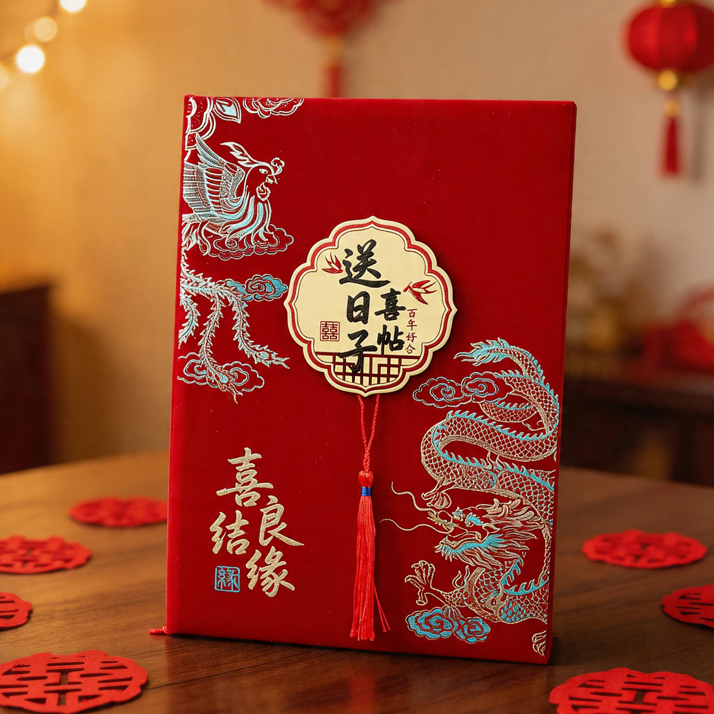 新款送日子帖高级感中式婚庆用品送日子书庚帖高端喜帖合八字订亲