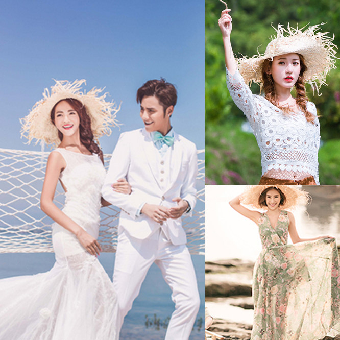 New Fields Garden Style Han Style Small Fresh Photography Props Rafigrass Woven Straw Hat Wool Side Chronicle