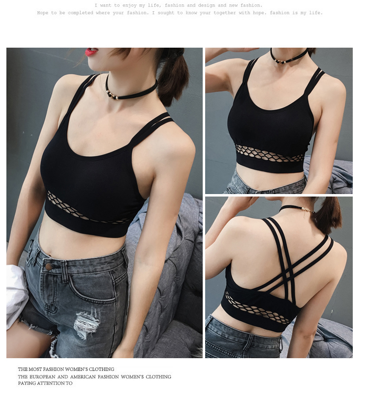 Phiên bản Hàn Quốc của dây đeo vai chống ánh sáng cơ sở đồ lót thể thao gợi cảm hàng đầu phía sau lưới chéo vẻ đẹp trở lại quấn ngực hàng đầu màu bra