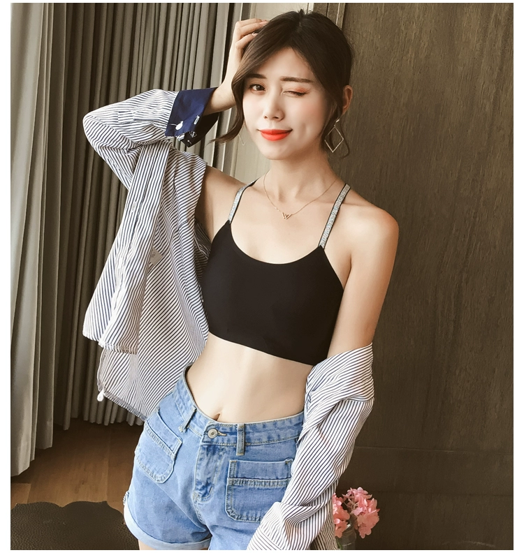 Băng lụa quấn ngực ống ngực với miếng đệm ngực đẹp trở lại chéo đồ lót rỗng chống ánh sáng áo vest ngắn đoạn nữ