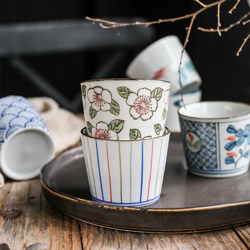 Nishida wooden rain Japanese-style ceramic straight mouth cup household ceramic cup tea cup water cup handleless pig mouth cup master cup