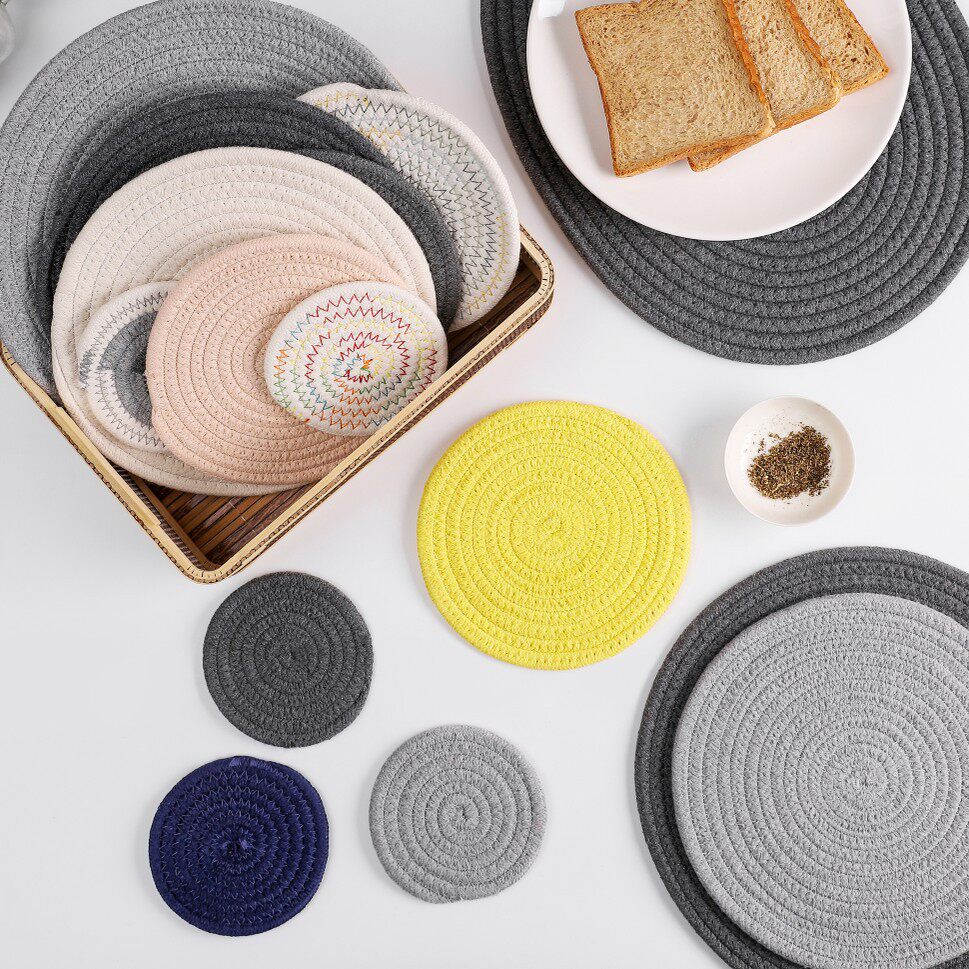 Western Fields Wood Rain Pure Cotton Heat Insulation Mat Day Style Hand Woven Cotton Thread Table Anti-Burn Mat Home Anti-Slip Dining Mat