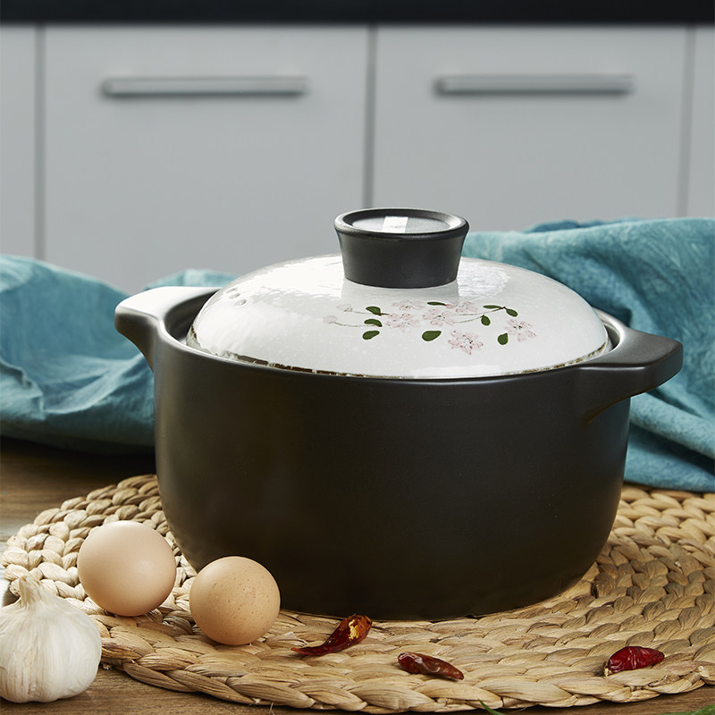 Western Fields Wood Rain Day Style Heat Resistant Lithium Glow Stone Wellness Pot Impression Cherry Blossom Ink home Ceramics 1 6L Casserole