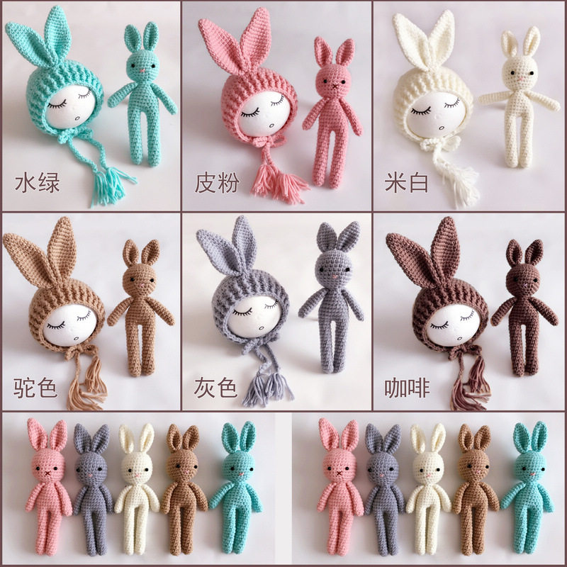 Newborn photo bear shape hat cute wool knitting baby shooting hat full moon photo props rabbit