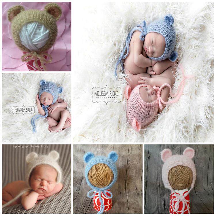 Newborn headdress newborn photo prop hat full moon photo shooting baby handmade bear mohair hat