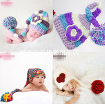 Newborn Son Photo Children Photography Clothing Baby Photo Hair Line Knit Full Moon Baby Styling Long Tail Hat