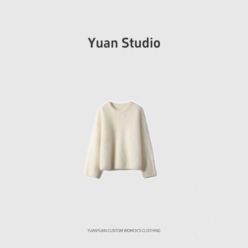 【Yuan】(Length 61) High Weight, Brushed 100% Cashmere Sweater, Round Neck, Soft and Cozy Knitwear, Loose Fit Top