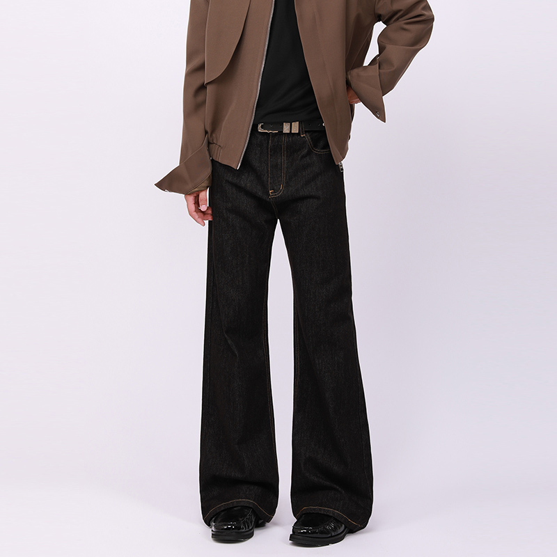 Seroever Retro Cleanfit Raw Denim Casual Wide-Leg Straight Deconstructed Micro-Flared Floor-Length Jeans for Men
