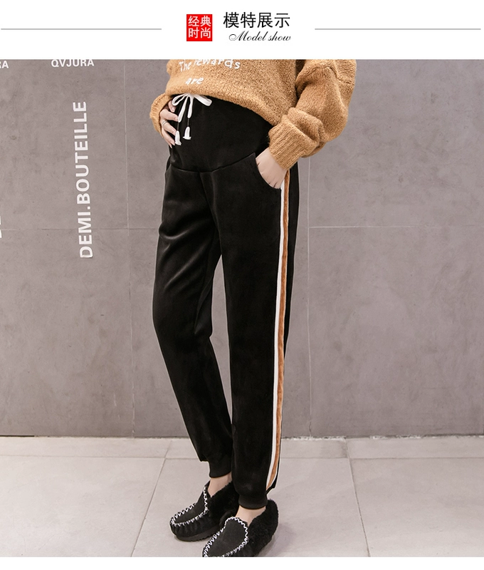 Phụ nữ mang thai XL phân bón quần đáy quần mùa đông cộng với nhung dày làm ấm bụng nâng đỡ mặc ngoài mặc mỡ MM200 kg