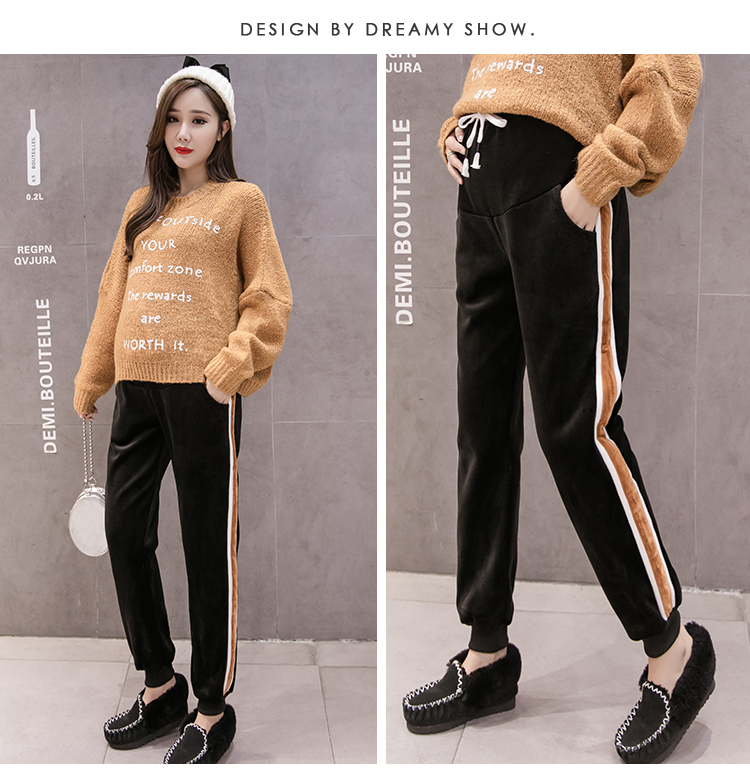 Phụ nữ mang thai XL phân bón quần đáy quần mùa đông cộng với nhung dày làm ấm bụng nâng đỡ mặc ngoài mặc mỡ MM200 kg quần yếm bầu