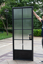 Two sides Geglass door Black retro plaid aluminium alloy washroom bathroom door toilet door