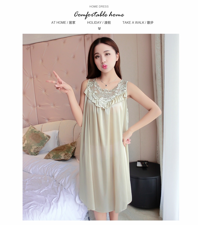 Băng lụa nightdress mùa hè dây đeo sexy ren đồ ngủ nữ chất béo mm XL 200 kg lỏng phần mỏng dịch vụ nhà