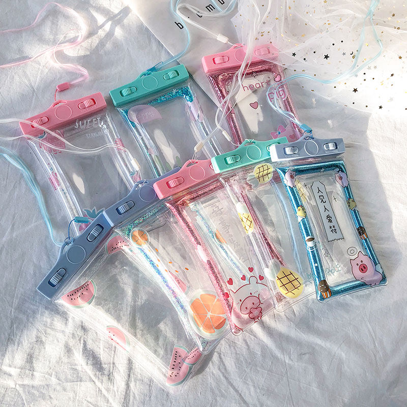 Flow sand inflatable cartoon mobile phone waterproof bag transparent seal Huawei Apple vivo universal swim air bag snorkeling cover