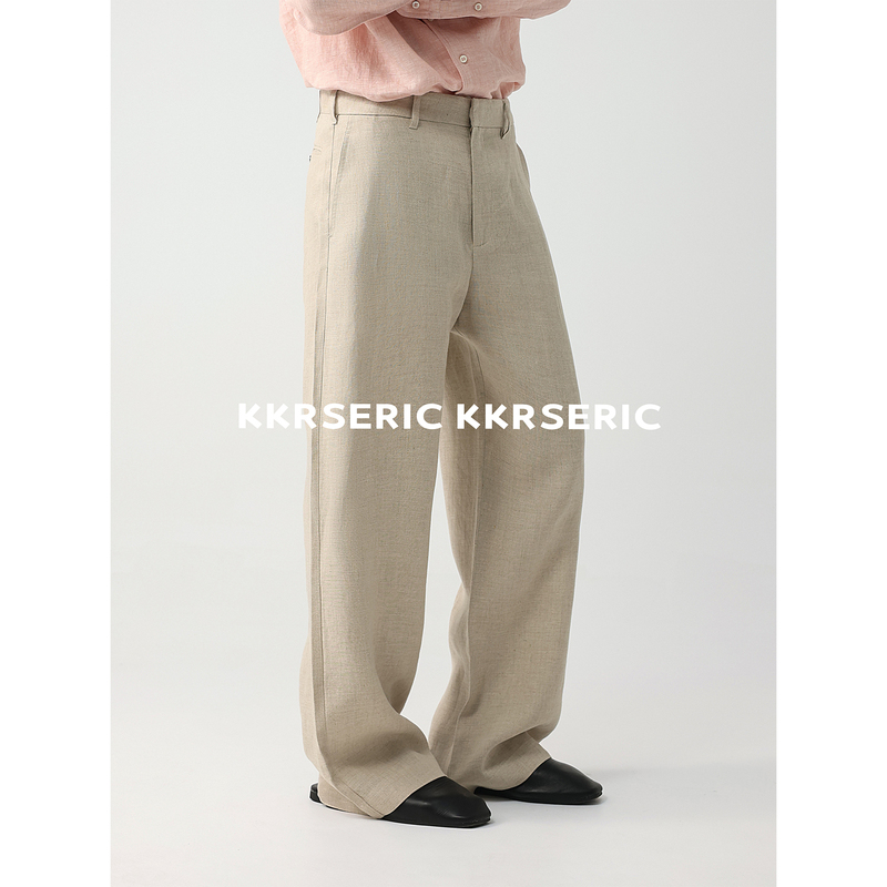 Kkrs Eric French Imported Raindrop Linen Double Raindrop Texture Old Money Casual Trousers