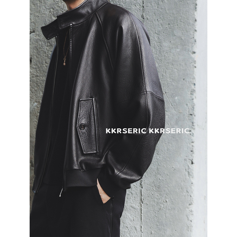 Kkrs Eric New Zealand Imported English-Style Natural Grain Sheepskin Stand-Collar Bomber Flight Jacket Kkrs Eric New Zealand Imported English-Style Natural Grain Sheepskin Stand-Collar Bomber Flight Jacket