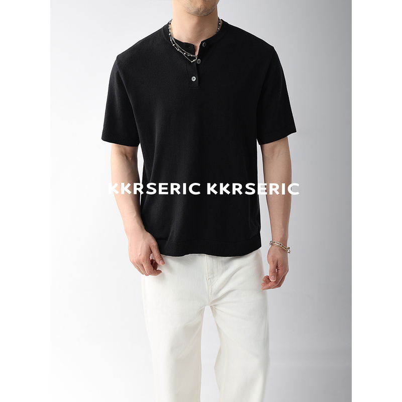 Kkrs Eric Upw Ice Jade Fiber, Quick Heat Dissipation, Jade Elements, Machine Washable, Henry Collar Knitted Short Sleeves Kkrs Eric Upw Ice Jade Fiber, Quick Heat Dissipation, Jade Elements, Machine Washable, Henry Collar Knitted Short Sleeves