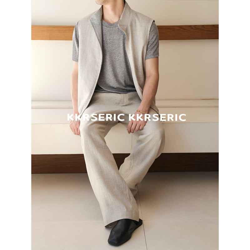 Kkrs Eric 100 Rain Dew Linen Mixed with Italian Lafer Liquid Ammonia Double-Woven Cotton Double-Sided Vest