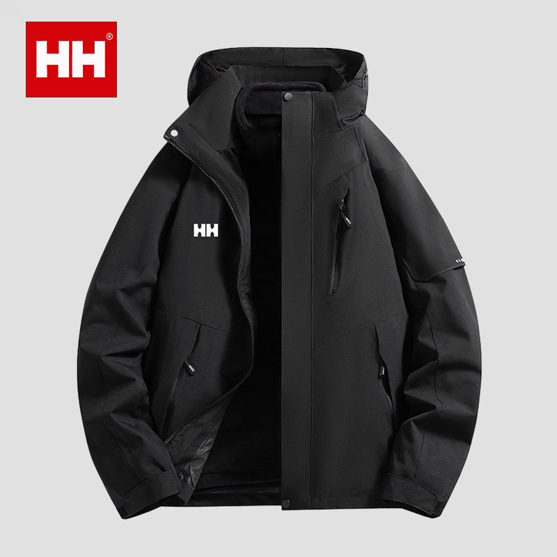 Authentic Hh Couple's Style Outdoor Jacket for Men, 3-in-1 Detachable, Fleece-Lined, Thickened, Windproof and Rainproof, Suitable for Outdoor Mountaineering