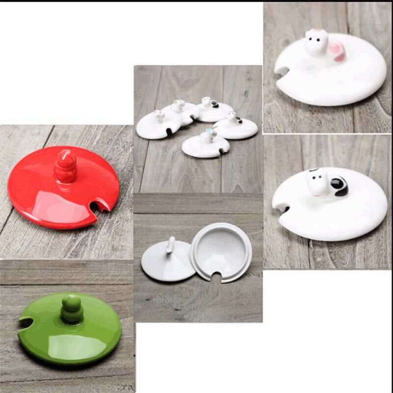 Hand lid handle ceramic Mark cup lid round water glass lid with spoon cup teapot lid