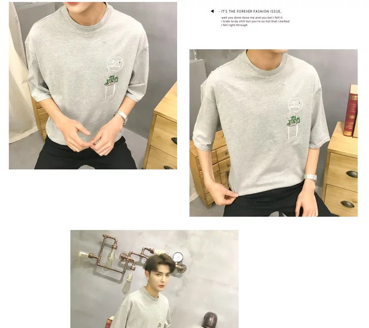 Bảy điểm tay áo của nam giới t-shirt Hàn Quốc phiên bản của sinh viên xu hướng cá tính lỏng 7 điểm trong áo dài tay 5 điểm quần áo ngắn tay