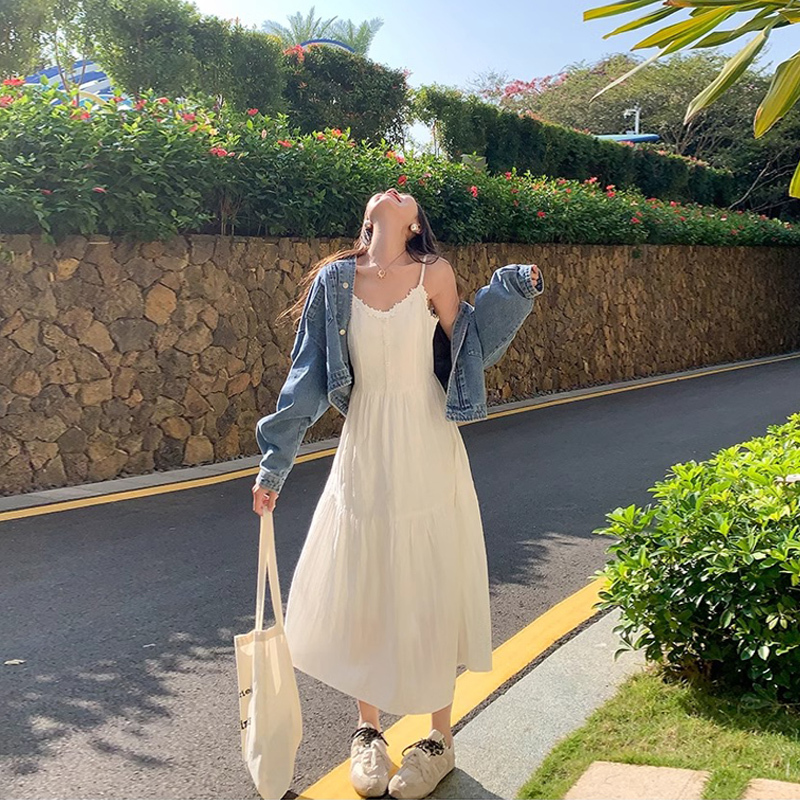 White Spaghetti Strap Dress for Women, 2026 Summer New Style, Gentle Style, First Love, Seaside Vacation, Waist-Cinching White Dress, Long Dress
