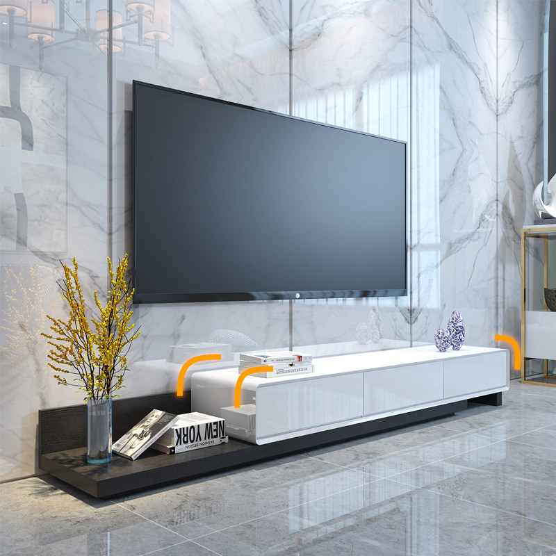 2023 New TV cabinet tea combines modern minimal light luxury small household type living room white scalable ultra narrow cabinet