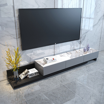 Modern minimalist light and luxurious light rock plate TV cabinet Tea Table Composition Small family Living room 2021 New retractable