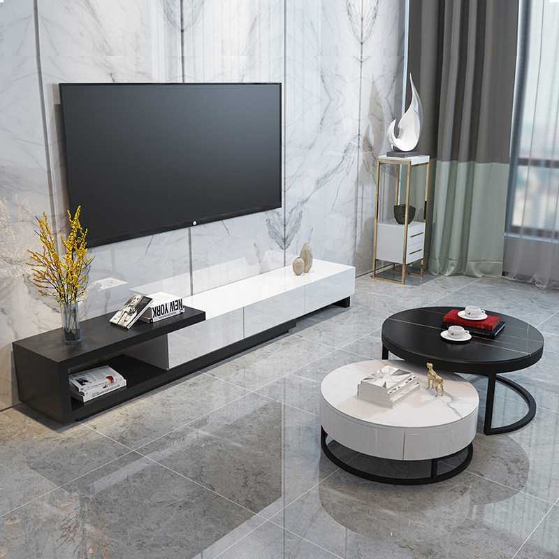 Slate telescopic floor-to-ceiling TV cabinet coffee table combination modern minimalist small apartment living room 2022 new ultra-narrow 30cm
