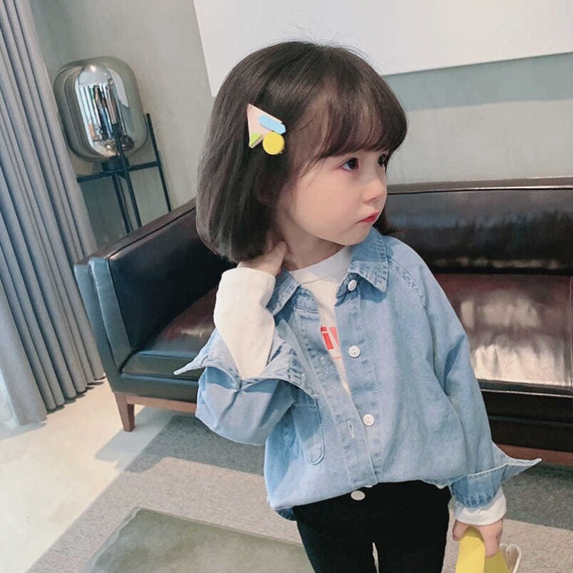 Child Denim Shirt 2022 Spring Fall New Baby Long Sleeve Shirt Girl Foreign Pie Middle Boy Jacket