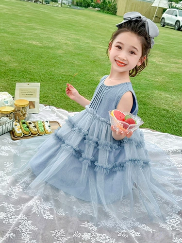 Детское джинсовое платье без рукавов, юбка, наряд маленькой принцессы, летняя одежда, в западном стиле