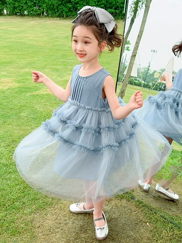 Детское джинсовое платье без рукавов, юбка, наряд маленькой принцессы, летняя одежда, в западном стиле