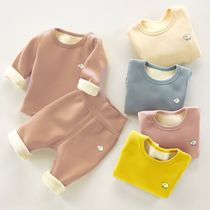 Baby warm lingerie suit 0-1 year old pure cotton autumn clothes with suede male baby girl child care pyjamas thick autumn and winter 2