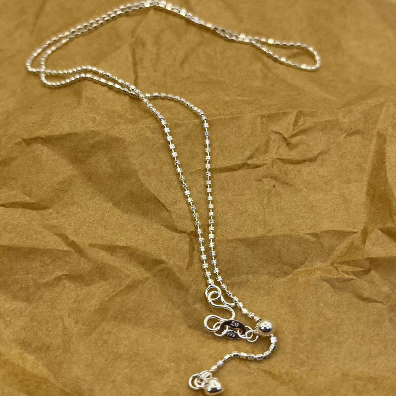 999 Pure Silver Universal Chain Sterling Silver Necklace Imported from Italy, Sparkling Bead Chain, Versatile and Fashionable, Adjustable for Women