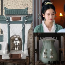  White hair Rongle Zhang Xueying The same earrings necklace Han element pearl drop earrings soft jade ancient costume Hanfu accessories