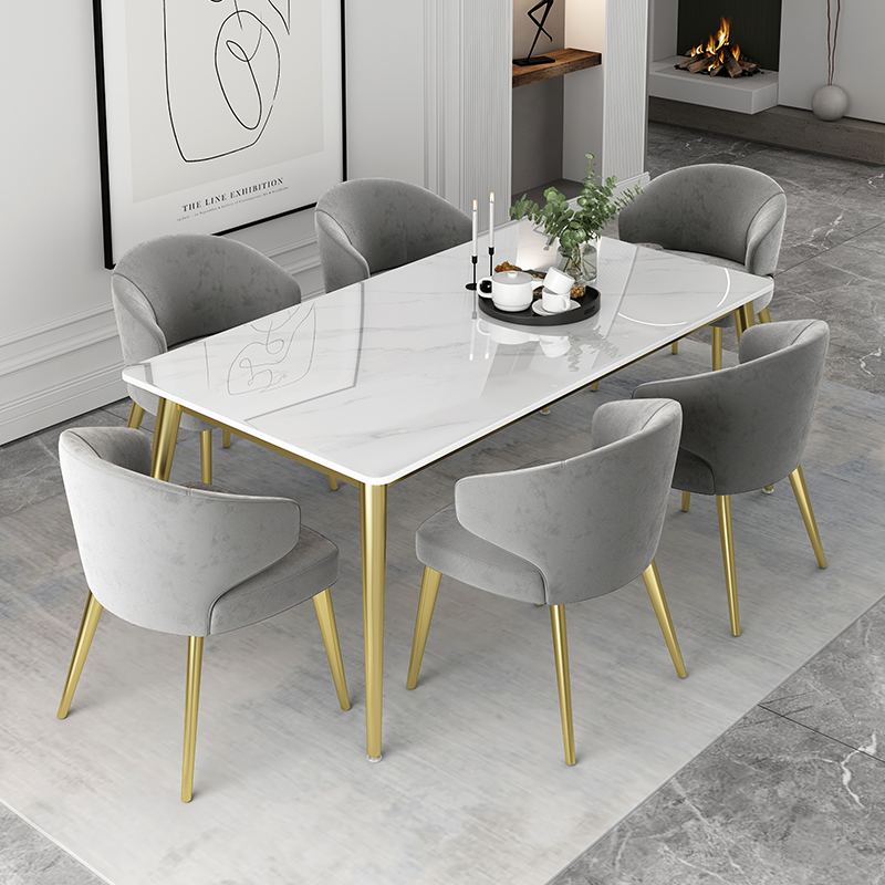 Light extravagant rock plate dining table and chairs Sub-family of the family with small family Nordic marble dining table modern minimalist rectangle