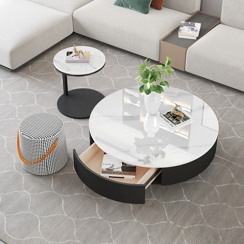 Imported rock plate tea table round small family light luxury modern minimalist living-room home net red and bright light storage tea table