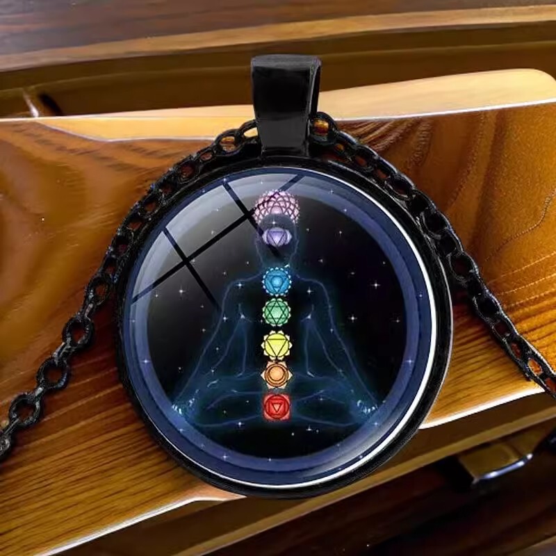 Indian Kundalini Seven-Color Stabilizing and Enhancing Night Sky Meditation Yoga Amulet Pendant 2.5cm