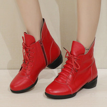 Fall Square Dance Shoes women Soft bottom 100 hitch genuine leather with Latin dance shoes breathable outside wearing fashion water soldier dance boots
