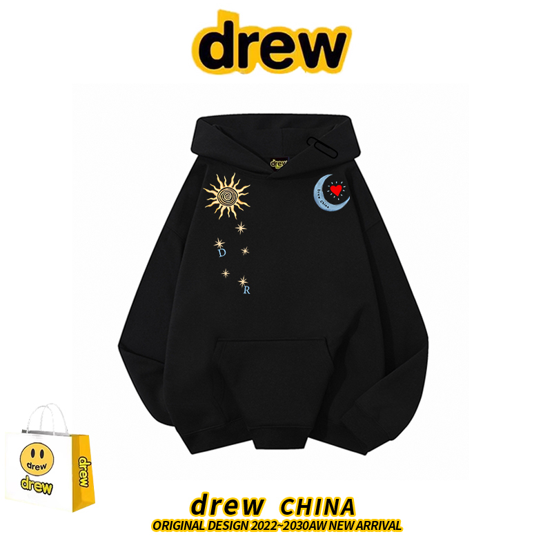 Drew American-Style Trendy Brand Fun Sun and Moon Print Hooded Fleece Sweatshirt for Women and Men, Autumn and Winter Street Style Loose Hoodie Drew American-Style Trendy Brand Fun Sun and Moon Print Hooded Fleece Sweatshirt for Women and Men, Autumn and Winter Street Style Loose Hoodie
