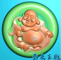 Finely carved image jdp grayscale image bmp white jade relief image round smiling Maitreya Buddha Maitreya Buddha big belly laughing Buddha round plaque