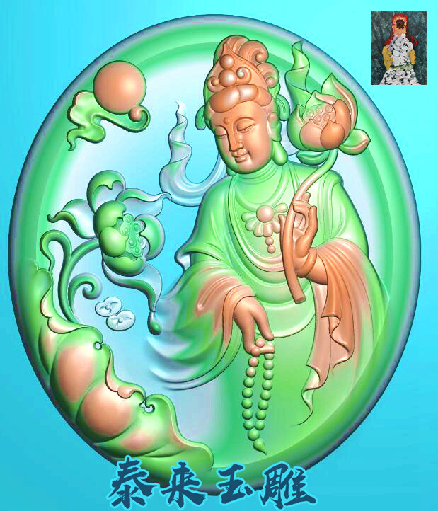 Elliptical side bust with lotus flower free Guanyin woodcarving fine carving jade carving gray chart JDPBMP