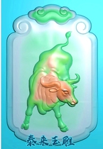 Ruyi brand head antique brand base zodiac cow wood carving fine carving picture relief jade carving gray scale picture JDPBMP computer engraving