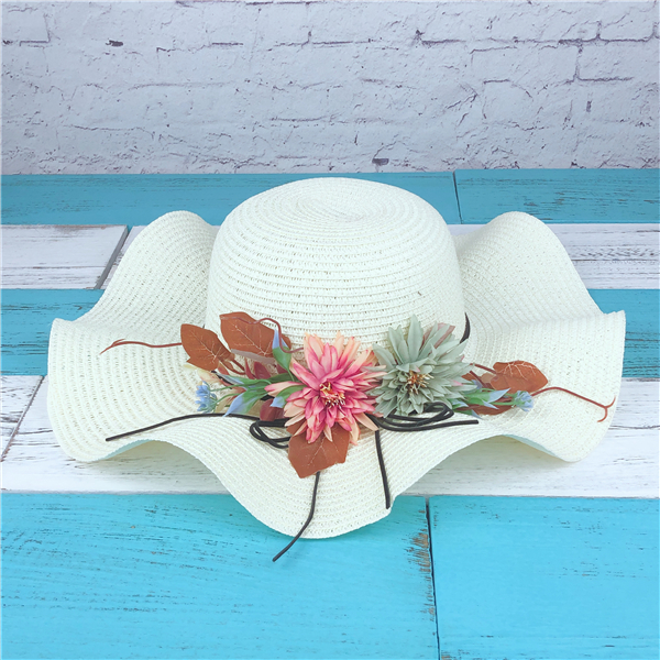 Femmes Vacances Couleur Unie Fleur Froufrous Chapeau De Paille display picture 3