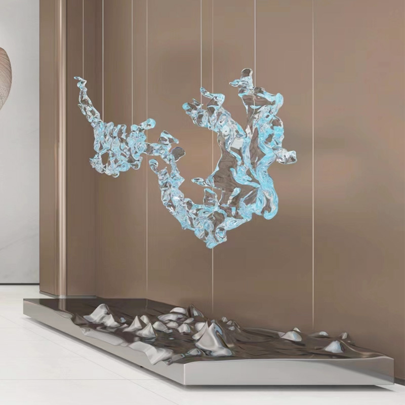 Ceiling Hanging Decoration Creative Transparent Resin Wave Aerial Pendant Art Sculpture Abstract Hanging Ornament