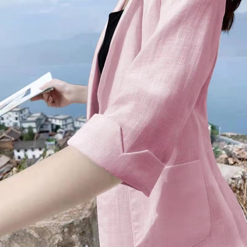 Thin Pink Blazer for Petite Women, 2026 New Summer Style, Three-Quarter Sleeves, Sun Protection, Casual Slim-Fit Jacket Thin Pink Blazer for Petite Women, 2026 New Summer Style, Three-Quarter Sleeves, Sun Protection, Casual Slim-Fit Jacket