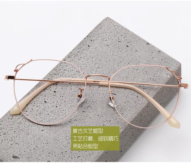 Kính hợp kim titan khung lưới màu đỏ mô hình khuôn mặt tròn cận thị vàng hồng nữ phiên bản Hàn Quốc của triều retro phong cách Harajuku ulzzang gọng kính cận